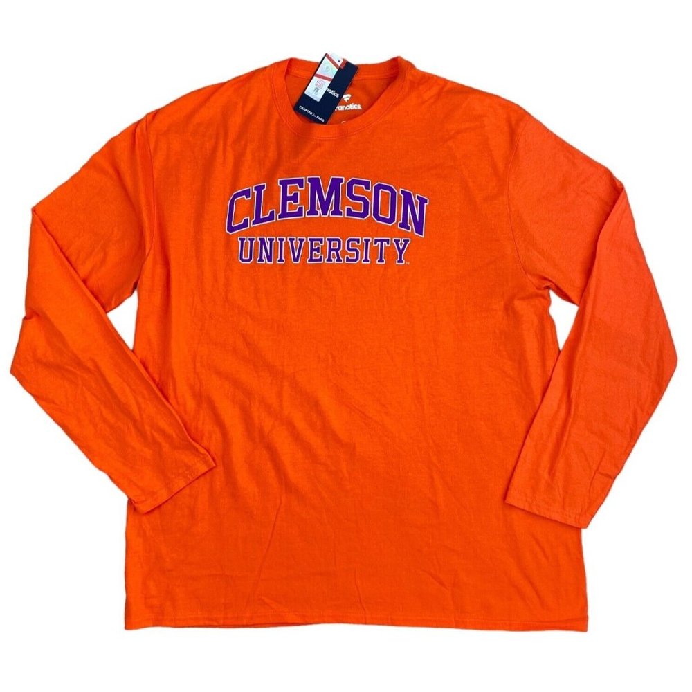 Clemson Tigers Fanatics T-Shirt Arch Logo Long Sleeve Orange Unisex 2X Read
